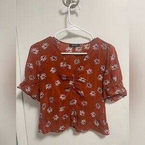 Madewell Rust Floral Button-Front Top with White Daisies